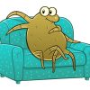 Cartoon dust mite on the sofa. Cartoon pest series.